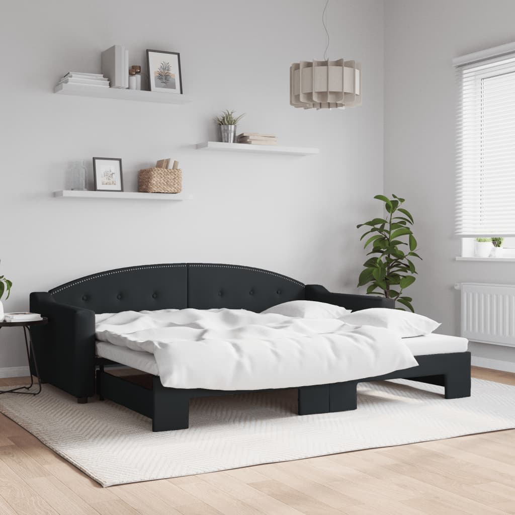 vidaXL Pat de zi cu extensie, negru, 90x200 cm, textil vidaXL Pat de zi cu extensie, negru, 90x200 cm, textil