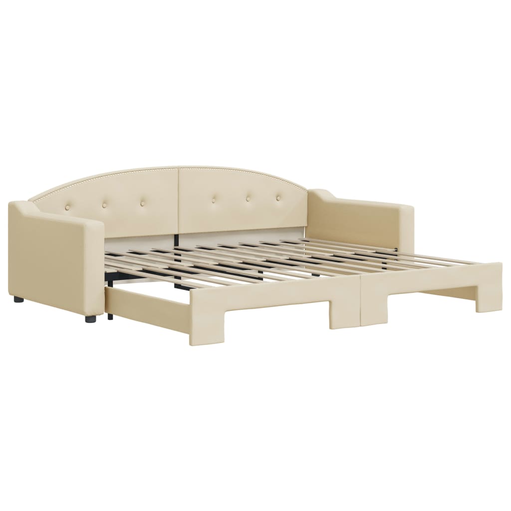 vidaXL Pat de zi cu extensie, crem, 90x200 cm, textil vidaXL Pat de zi cu extensie, crem, 90x200 cm, textil