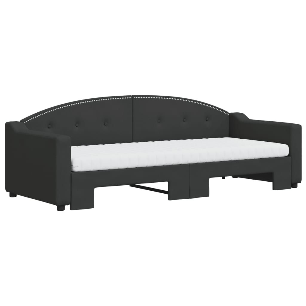 vidaXL Pat de zi cu extensie și saltele, negru, 80x200 cm, textil
