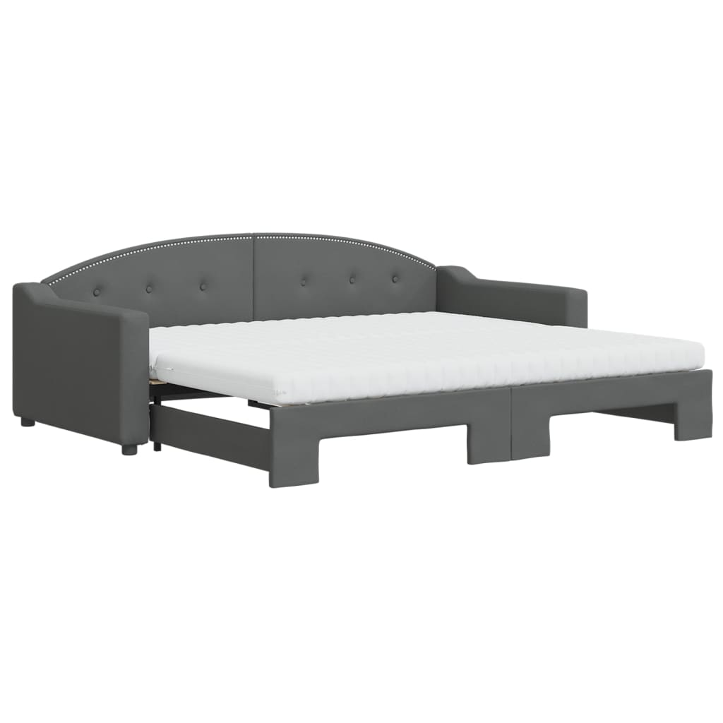 vidaXL Pat de zi cu extensie și saltele, gri închis, 90x200 cm, textil