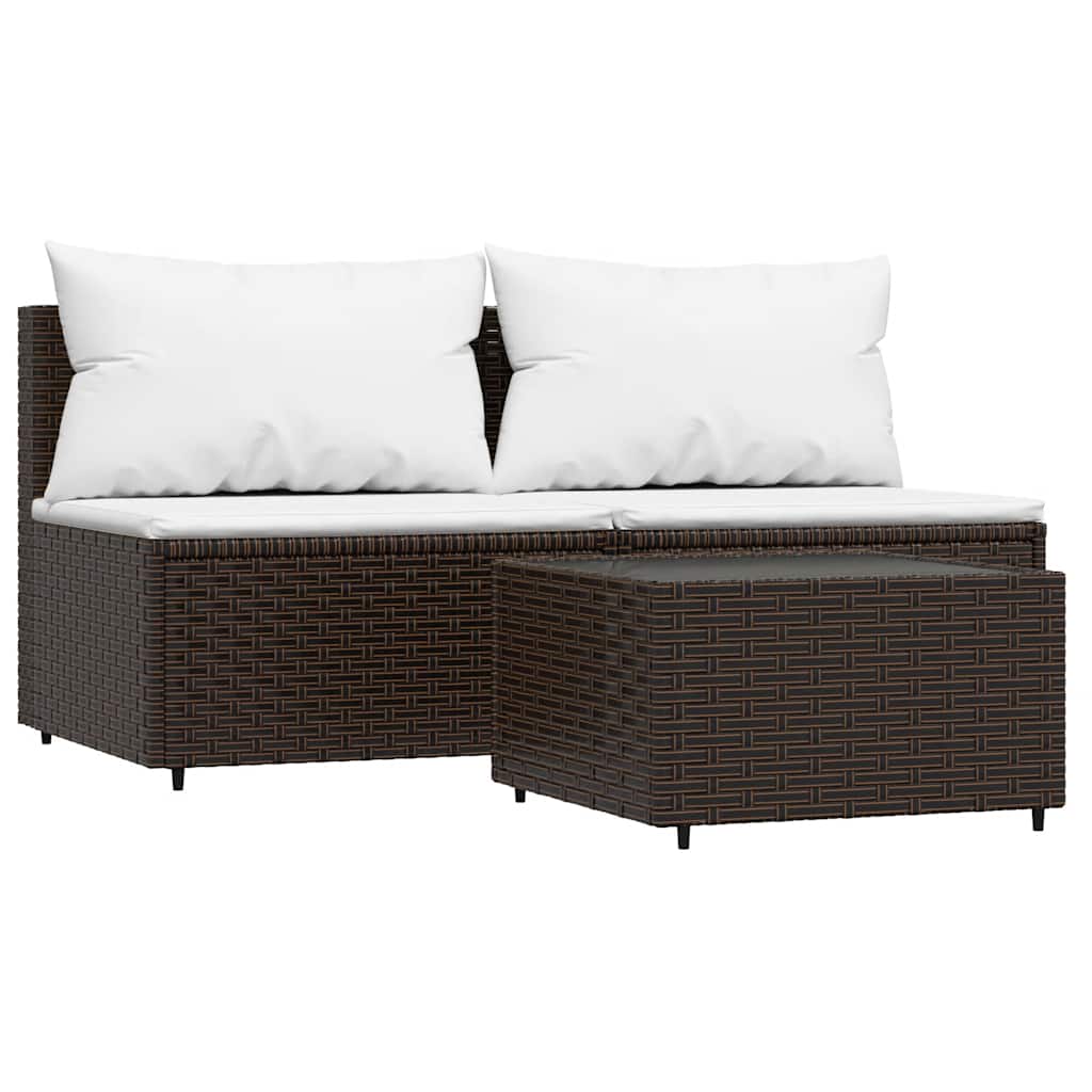 vidaXL Set mobilier de grădină cu perne, 3 piese, maro, poliratan vidaXL Set mobilier de grădină cu perne, 3 piese, maro, poliratan