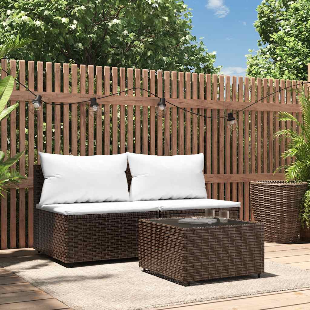 vidaXL Set mobilier de grădină cu perne, 3 piese, maro, poliratan vidaXL Set mobilier de grădină cu perne, 3 piese, maro, poliratan
