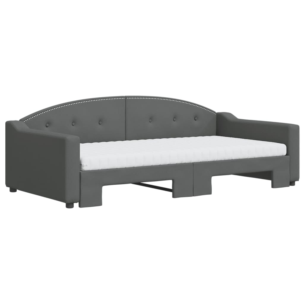 vidaXL Pat de zi cu extensie și saltele, gri închis, 100x200 cm textil