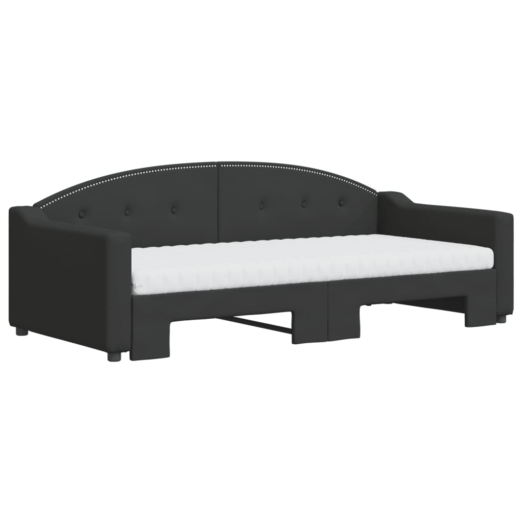 vidaXL Pat de zi cu extensie și saltele, negru, 90x190 cm, textil vidaXL Pat de zi cu extensie și saltele, negru, 90x190 cm, textil