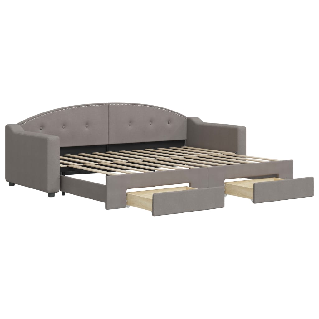 vidaXL Pat de zi cu extensie și sertare, gri taupe, 80x200 cm, textil