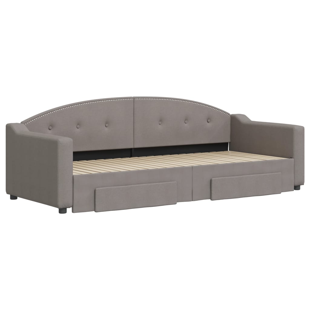 vidaXL Pat de zi cu extensie și sertare, gri taupe, 80x200 cm, textil