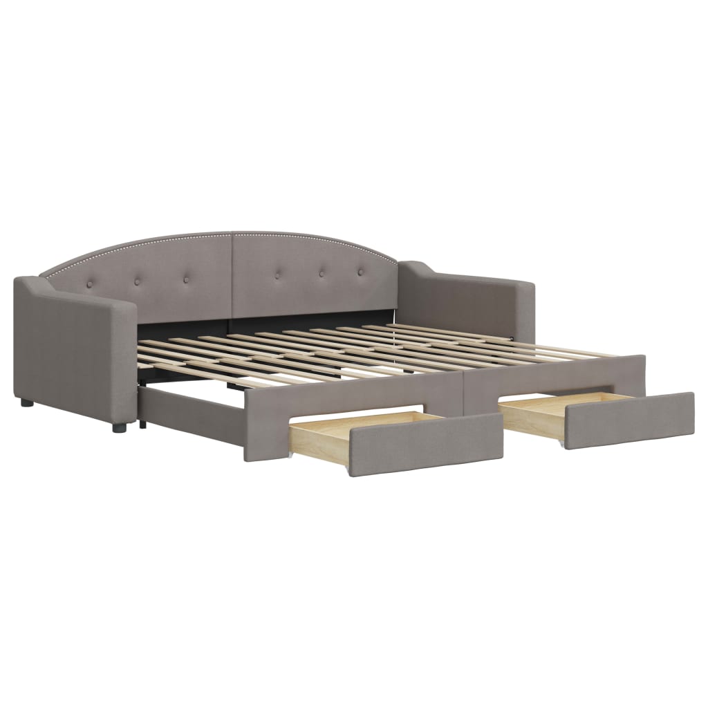 vidaXL Pat de zi cu extensie și sertare, gri taupe, 90x200 cm, textil