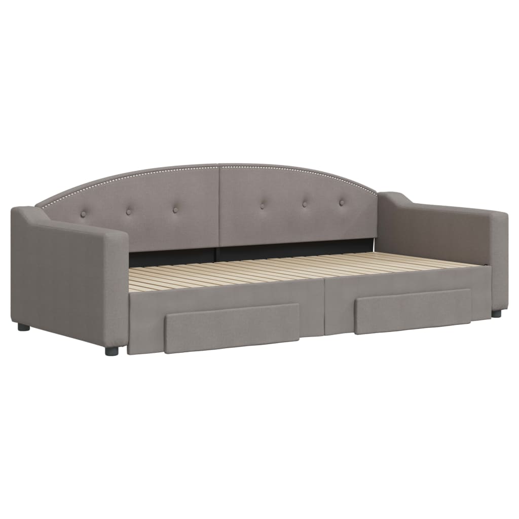 vidaXL Pat de zi cu extensie și sertare, gri taupe, 90x200 cm, textil