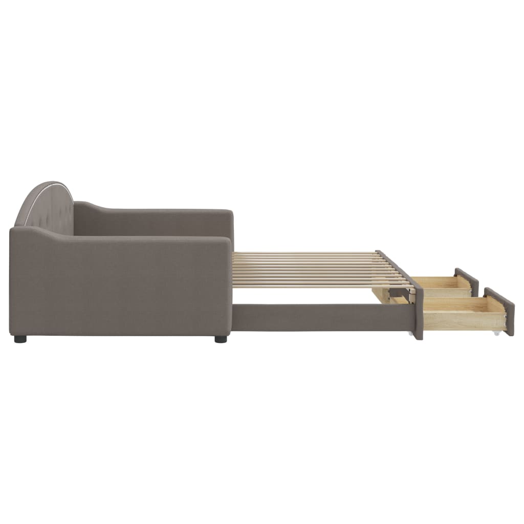 vidaXL Pat de zi cu extensie și sertare, gri taupe, 100x200 cm, textil