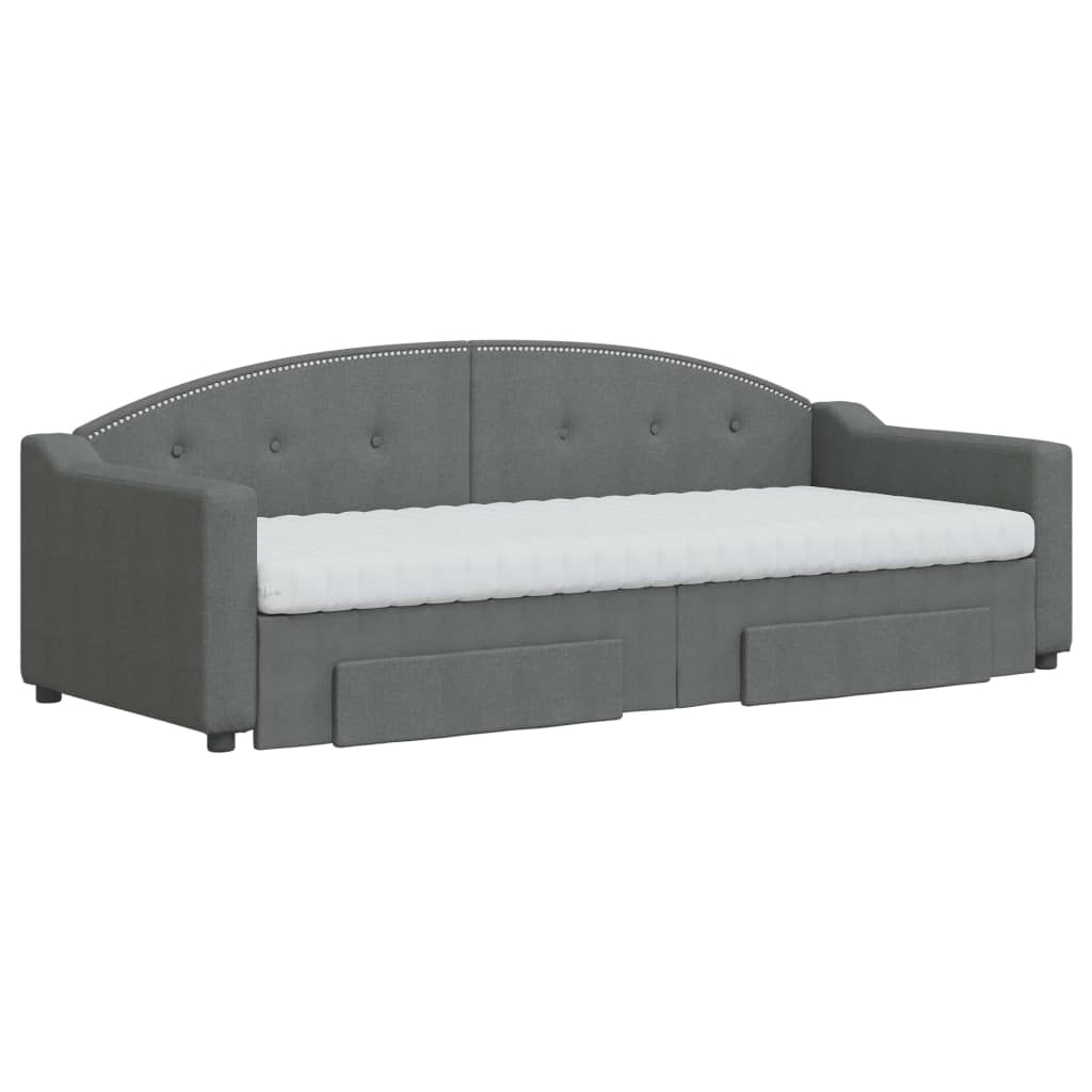 vidaXL Pat de zi cu extensie și sertare, gri închis, 80x200 cm textil