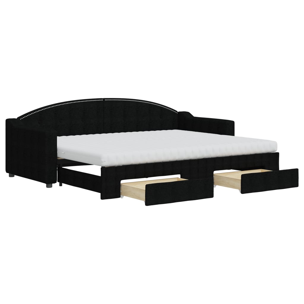 vidaXL Pat de zi cu extensie și sertare, negru, 80x200 cm, textil