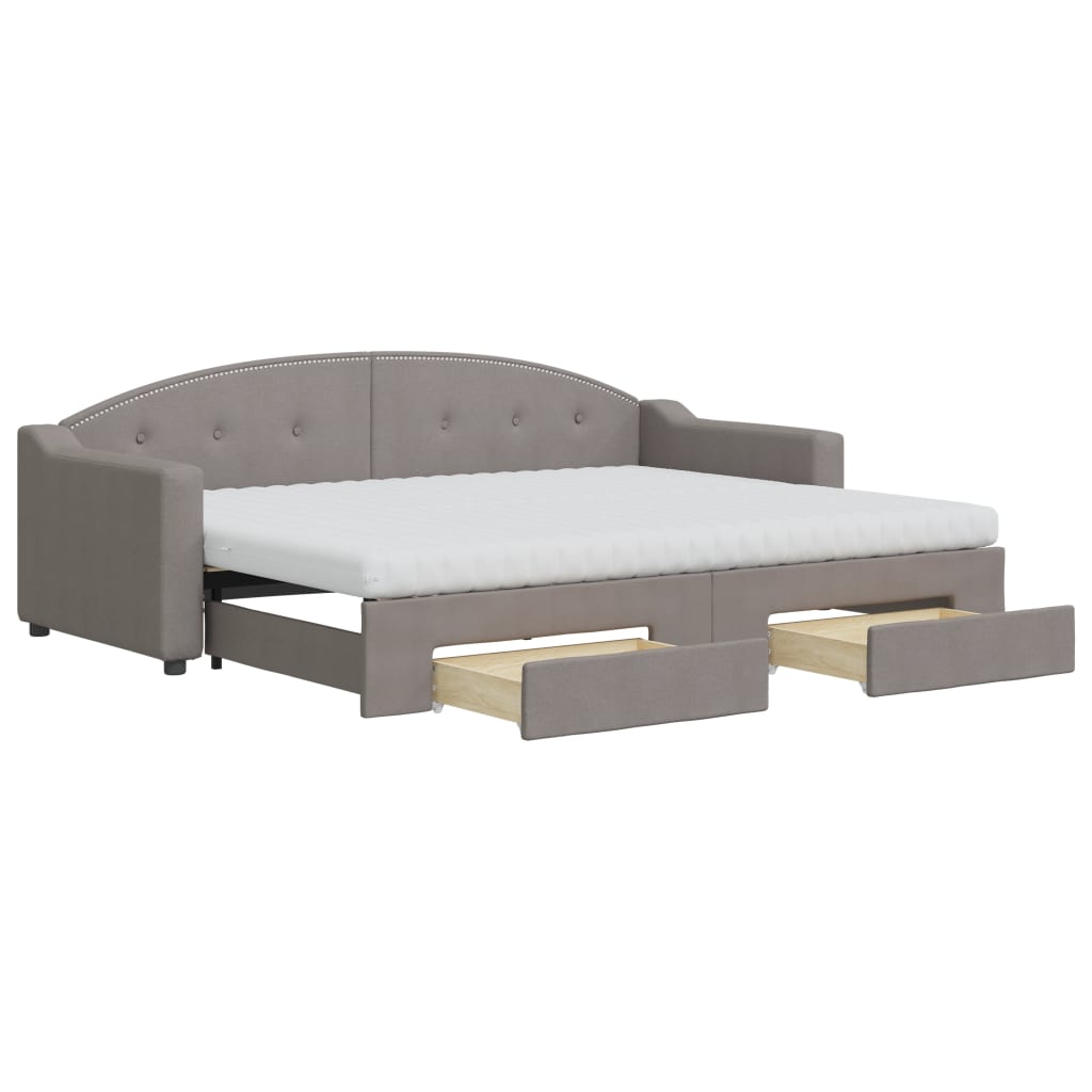 vidaXL Pat de zi cu extensie și sertare, gri taupe, 80x200 cm, textil