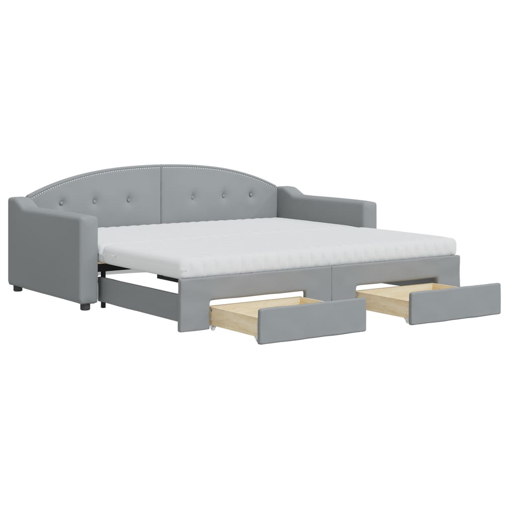 vidaXL Pat de zi cu extensie și sertare, gri deschis, 90x190cm, textil