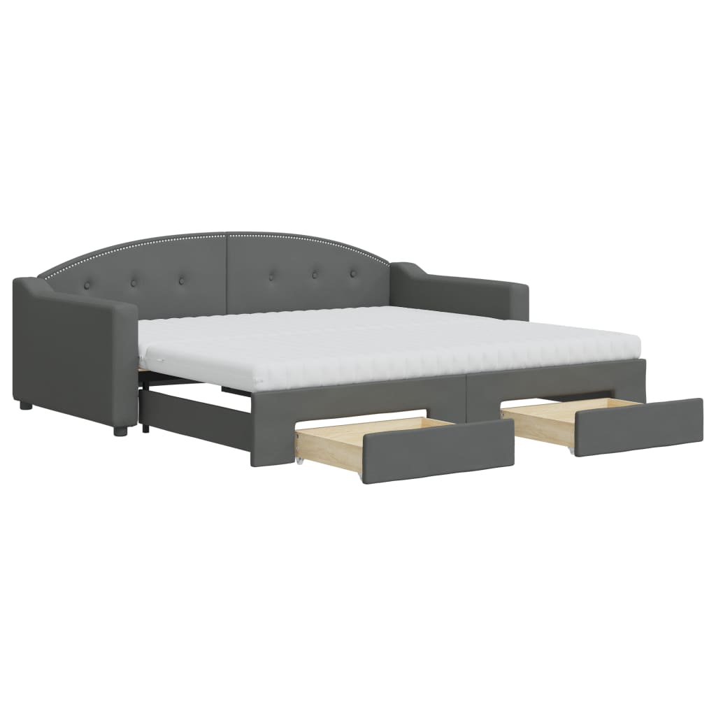 vidaXL Pat de zi cu extensie și sertare, gri închis, 90x190cm, textil vidaXL Pat de zi cu extensie și sertare, gri închis, 90x190cm, textil