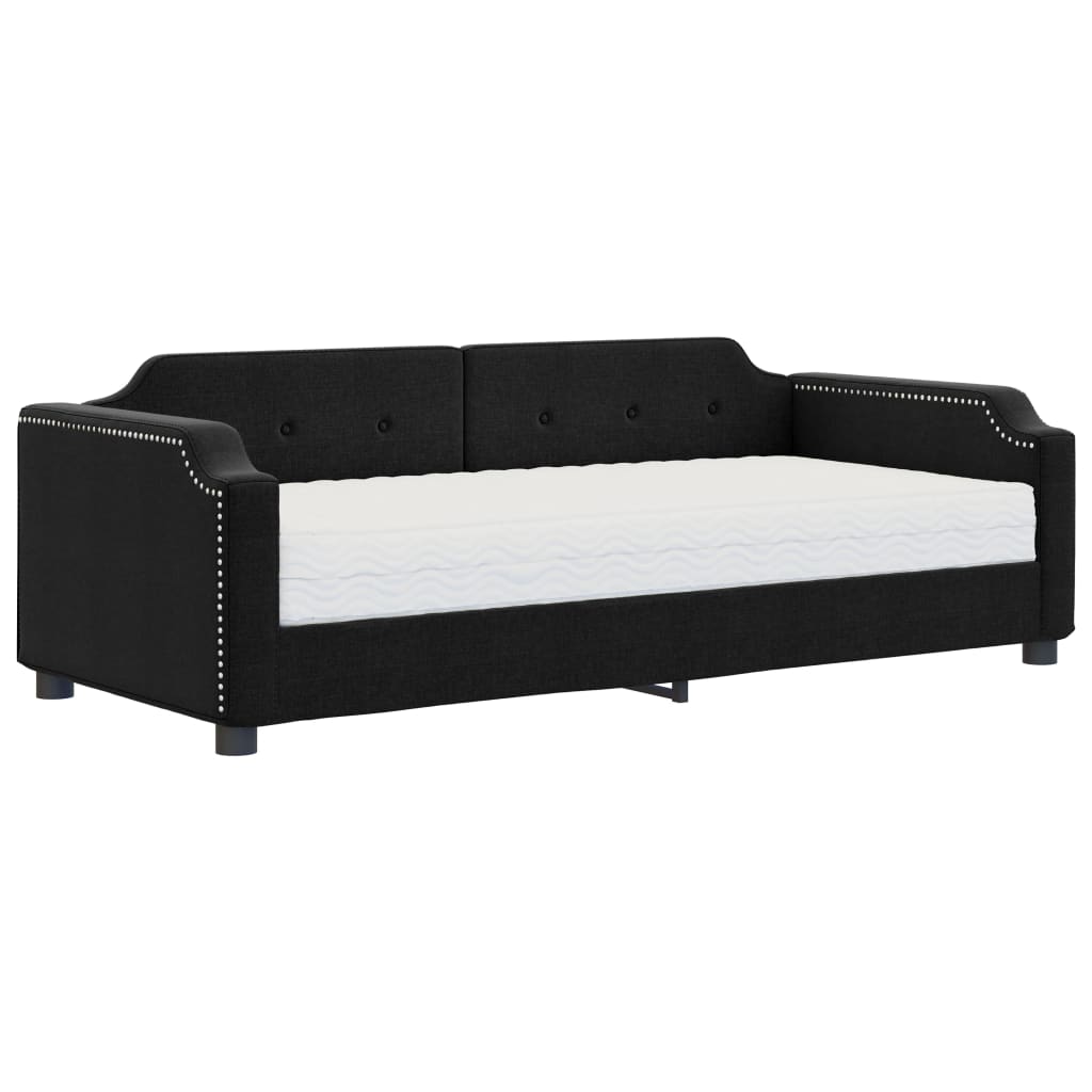 vidaXL Pat de zi cu saltea, negru, 90x200 cm, textil