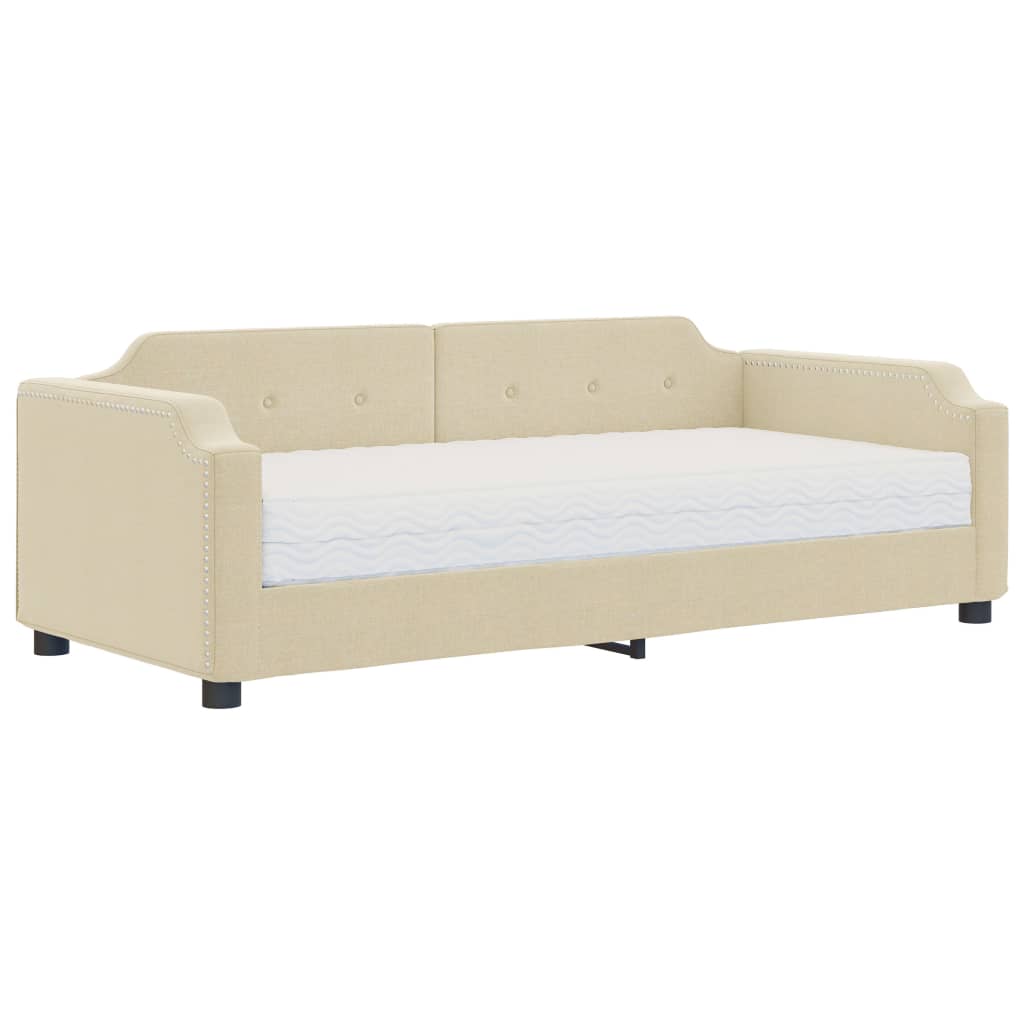 vidaXL Pat de zi cu saltea, crem, 90x200 cm, textil