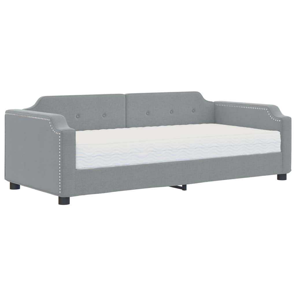 vidaXL Pat de zi cu saltea, gri deschis, 90x190 cm, textil vidaXL Pat de zi cu saltea, gri deschis, 90x190 cm, textil