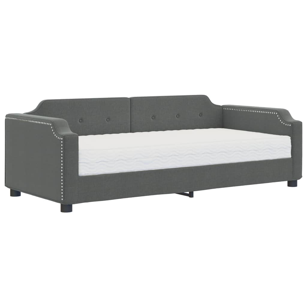 vidaXL Pat de zi cu saltea, gri închis, 90x190 cm, textil