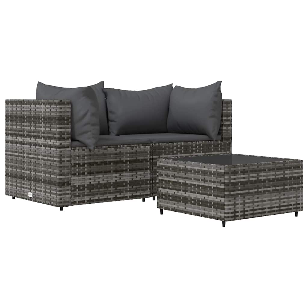 vidaXL Set mobilier de grădină cu perne, 3 piese, gri, poliratan vidaXL Set mobilier de grădină cu perne, 3 piese, gri, poliratan