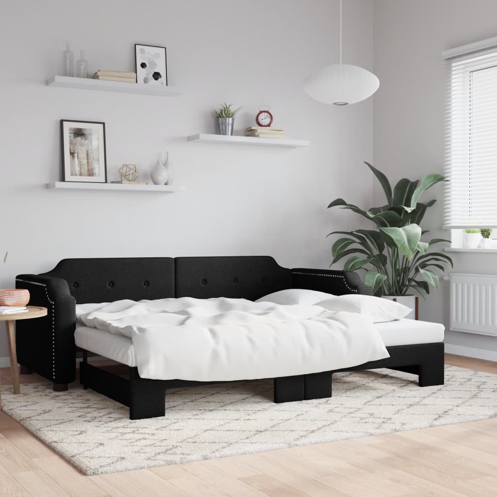 vidaXL Pat de zi cu extensie, negru, 80x200 cm, textil vidaXL Pat de zi cu extensie, negru, 80x200 cm, textil