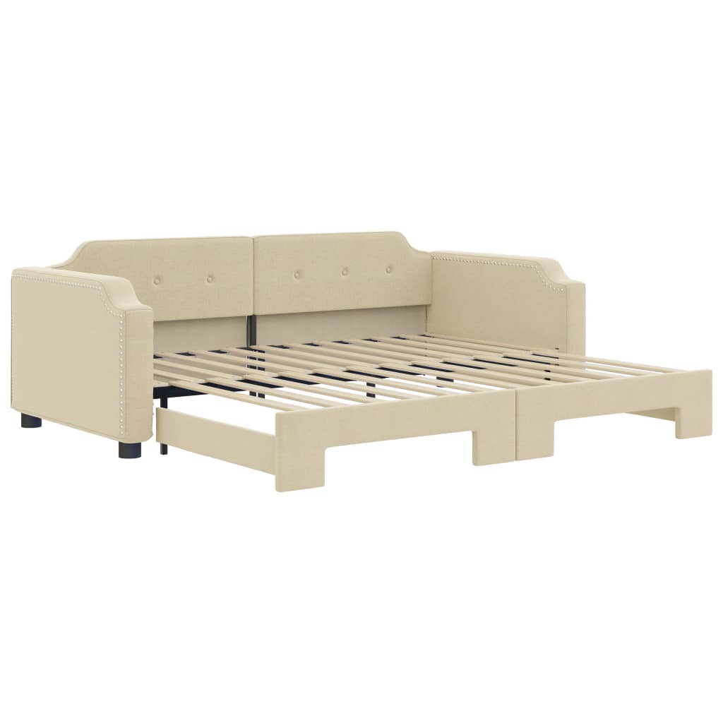 vidaXL Pat de zi cu extensie, crem, 80x200 cm, textil vidaXL Pat de zi cu extensie, crem, 80x200 cm, textil