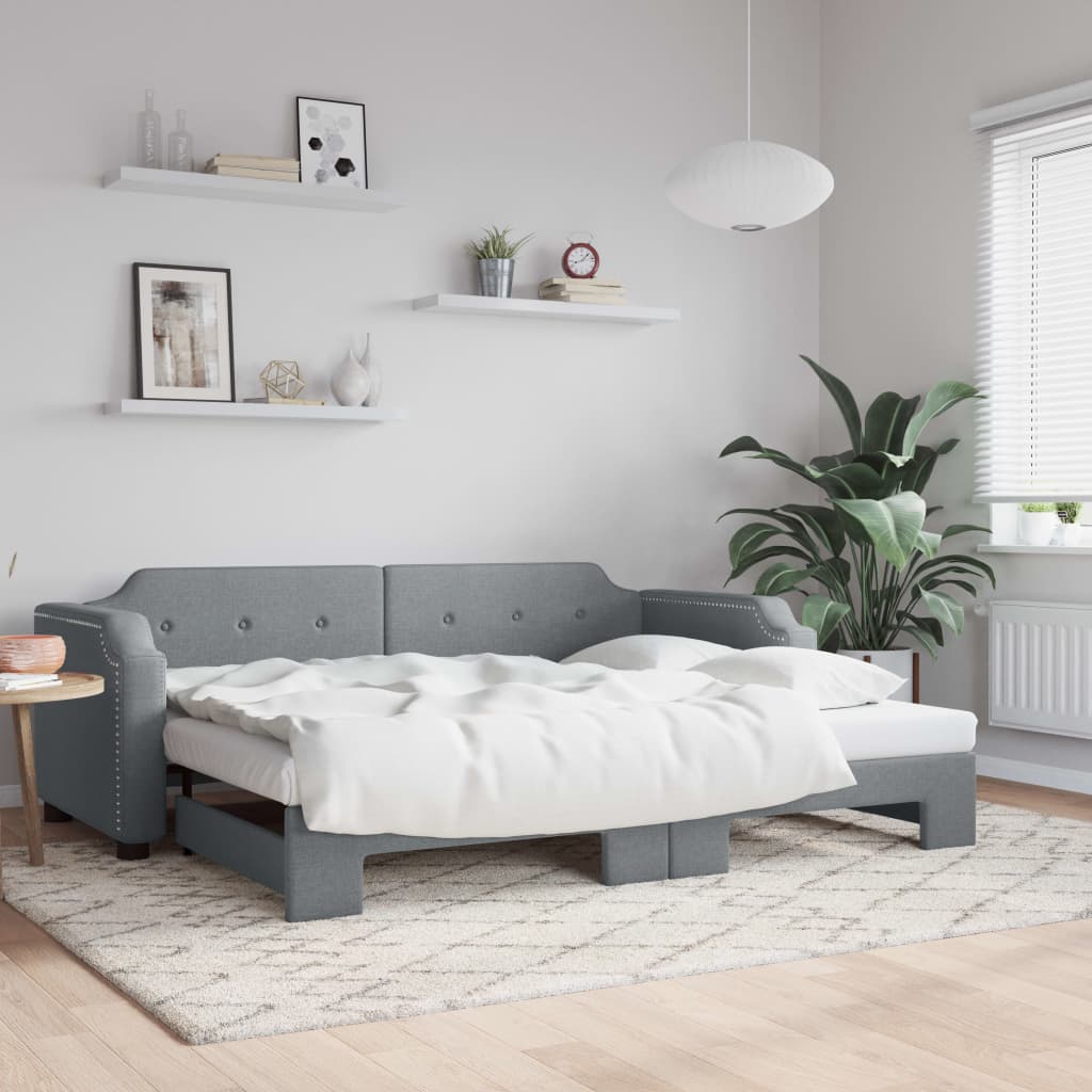 vidaXL Pat de zi cu extensie, gri deschis, 100x200 cm, textil vidaXL Pat de zi cu extensie, gri deschis, 100x200 cm, textil