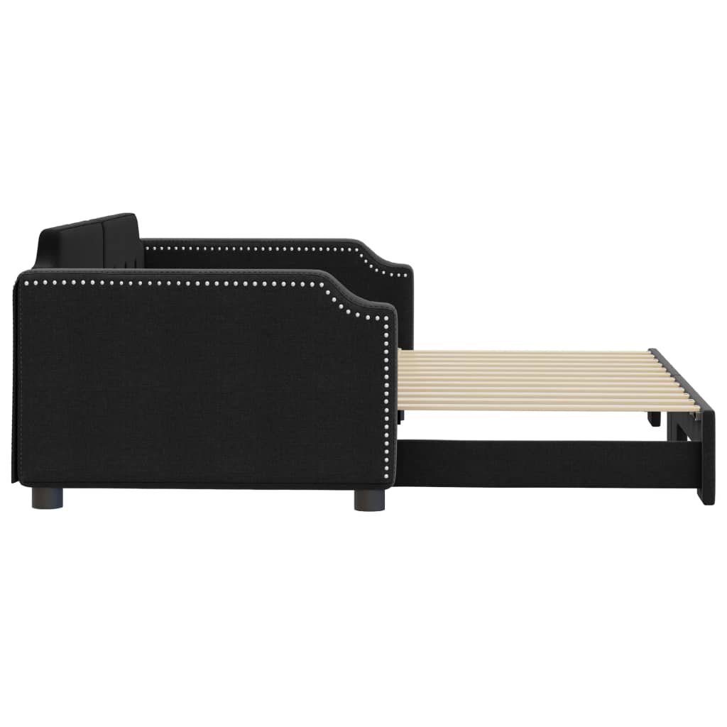 vidaXL Pat de zi cu extensie, negru, 100x200 cm, textil