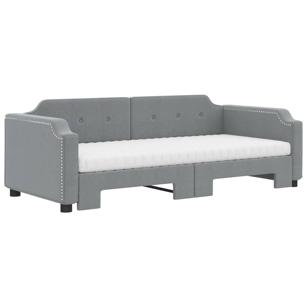 vidaXL Pat de zi cu extensie și saltele, gri deschis, 80x200 cm textil vidaXL Pat de zi cu extensie și saltele, gri deschis, 80x200 cm textil