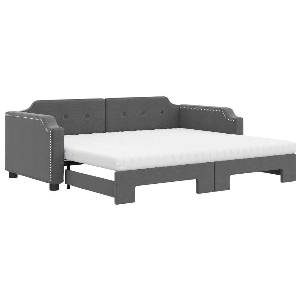 vidaXL Pat de zi cu extensie și saltele, gri închis, 80x200 cm, textil vidaXL Pat de zi cu extensie și saltele, gri închis, 80x200 cm, textil