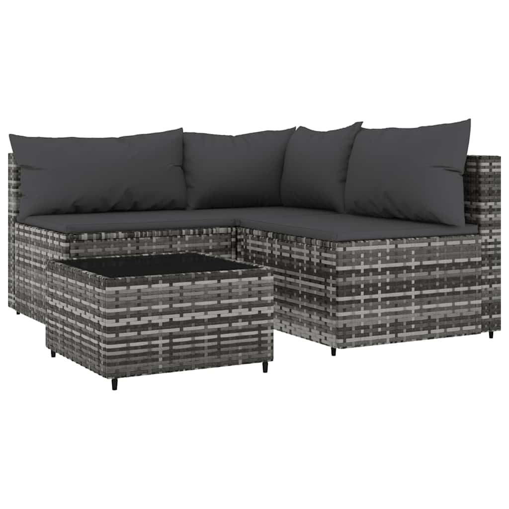 vidaXL Set mobilier de grădină cu perne, 4 piese, gri, poliratan vidaXL Set mobilier de grădină cu perne, 4 piese, gri, poliratan