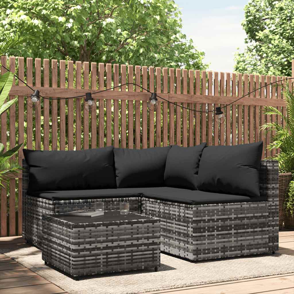 vidaXL Set mobilier de grădină cu perne, 4 piese, gri, poliratan vidaXL Set mobilier de grădină cu perne, 4 piese, gri, poliratan