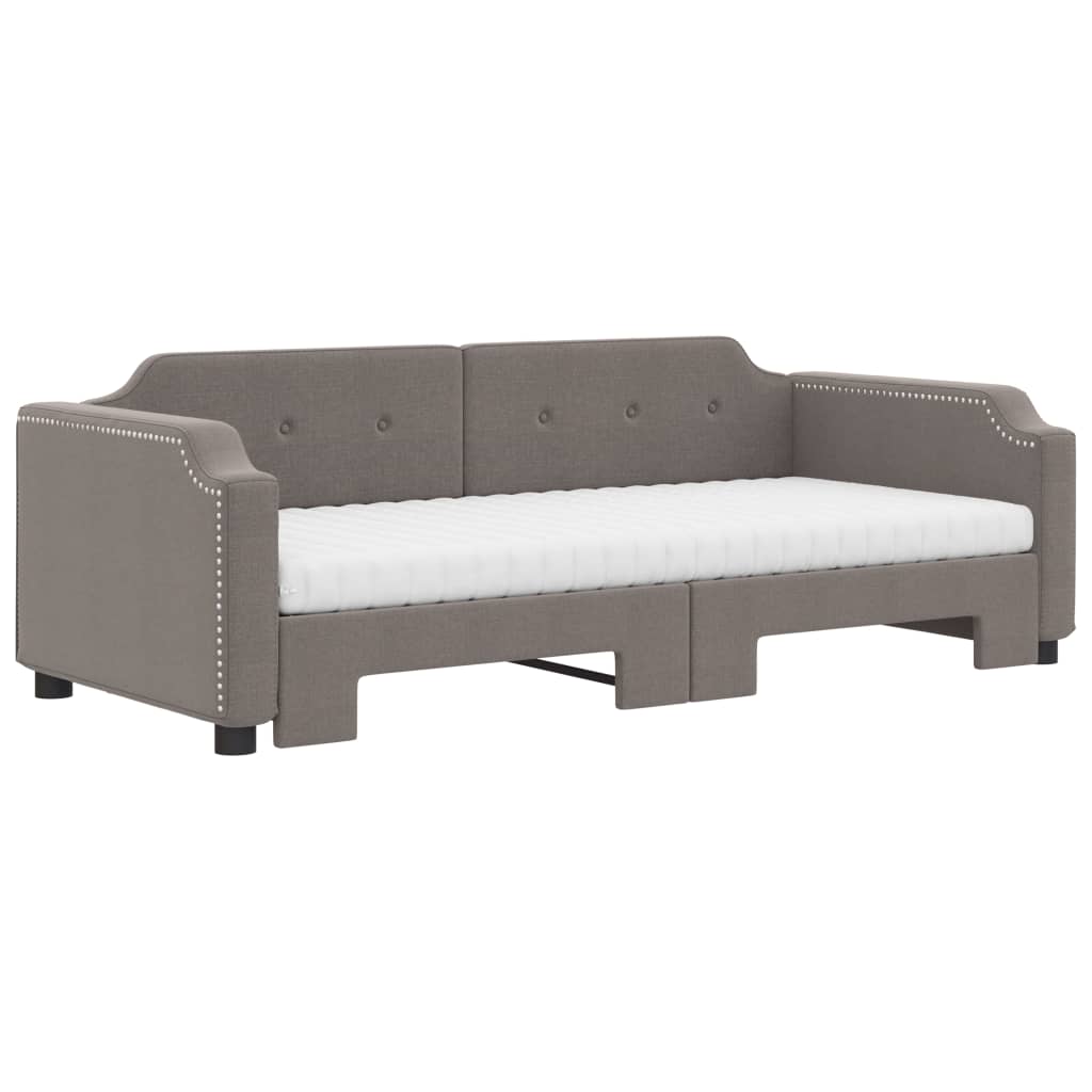 vidaXL Pat de zi cu extensie și saltele, gri taupe, 80x200 cm, textil