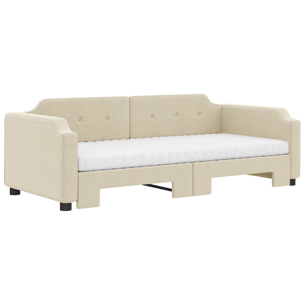 vidaXL Pat de zi cu extensie și saltele, crem, 80x200 cm, textil