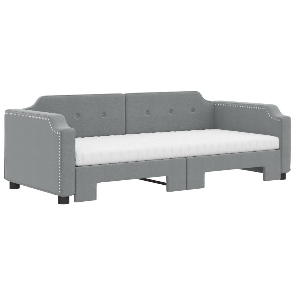 vidaXL Pat de zi cu extensie și saltele, gri deschis 90x200 cm textil