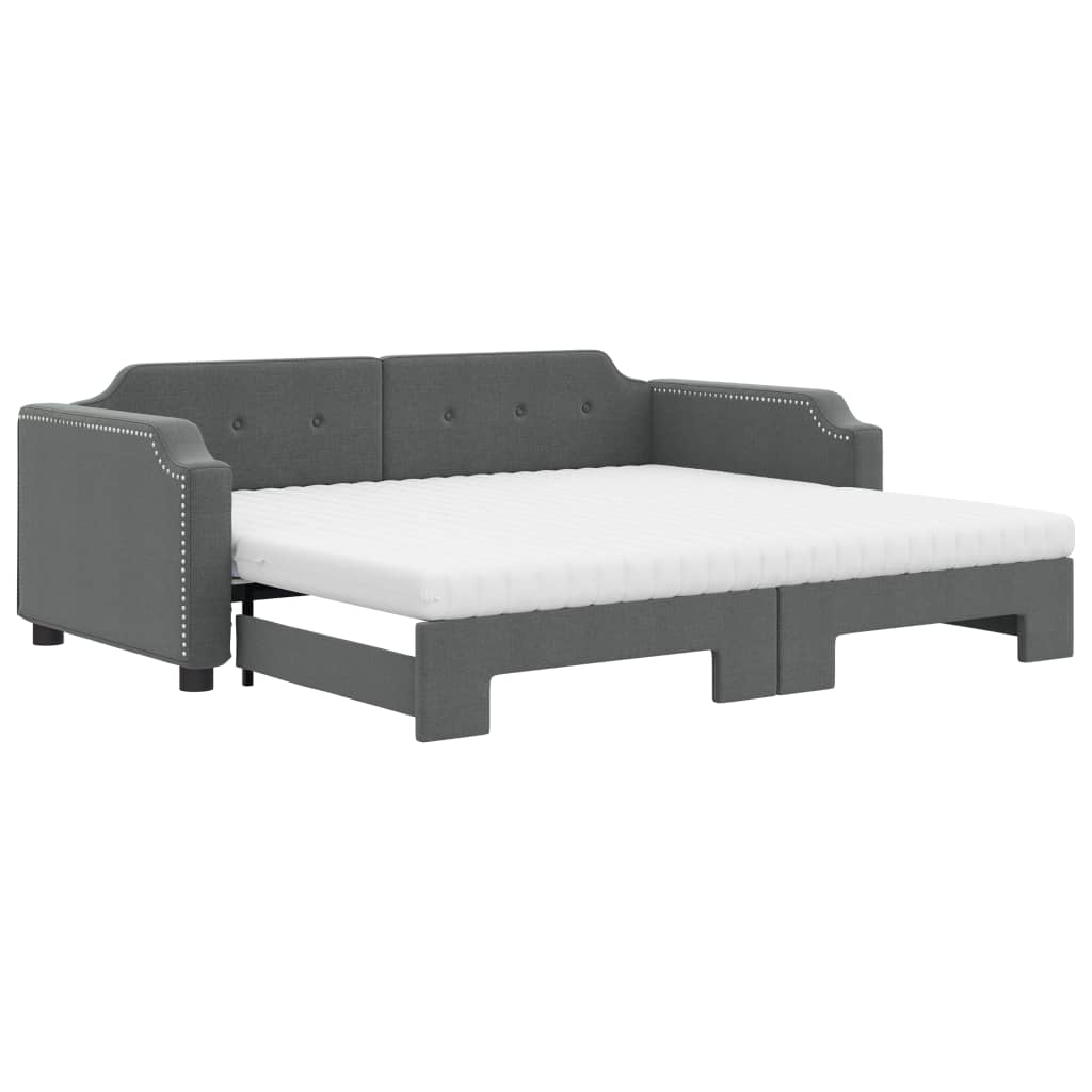vidaXL Pat de zi cu extensie și saltele, gri închis, 90x200 cm, textil