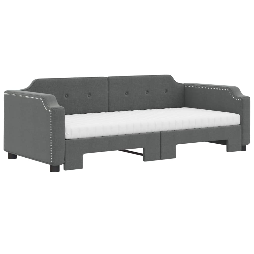 vidaXL Pat de zi cu extensie și saltele, gri închis, 90x200 cm, textil