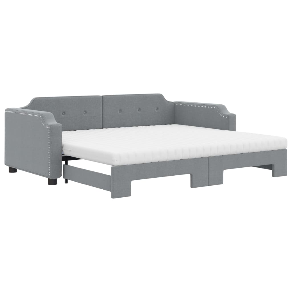 vidaXL Pat de zi cu extensie și saltele, gri deschis 100x200 cm textil