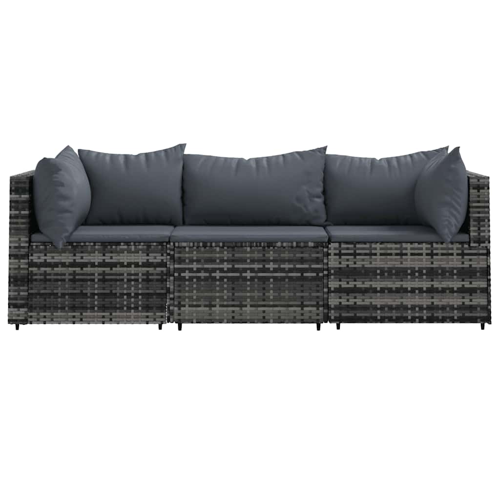 vidaXL Set mobilier de grădină cu perne, 3 piese, gri, poliratan vidaXL Set mobilier de grădină cu perne, 3 piese, gri, poliratan