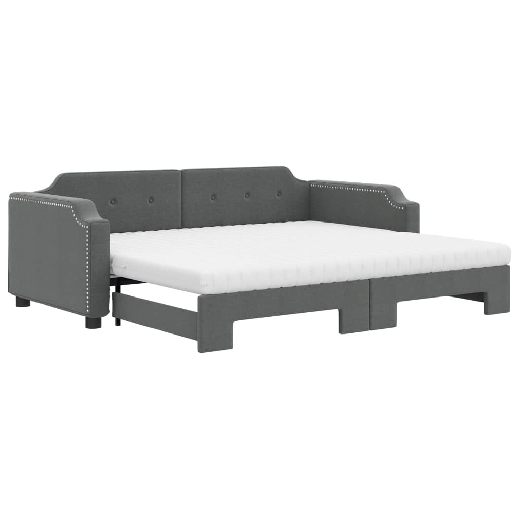 vidaXL Pat de zi cu extensie și saltele, gri închis, 90x190 cm, textil
