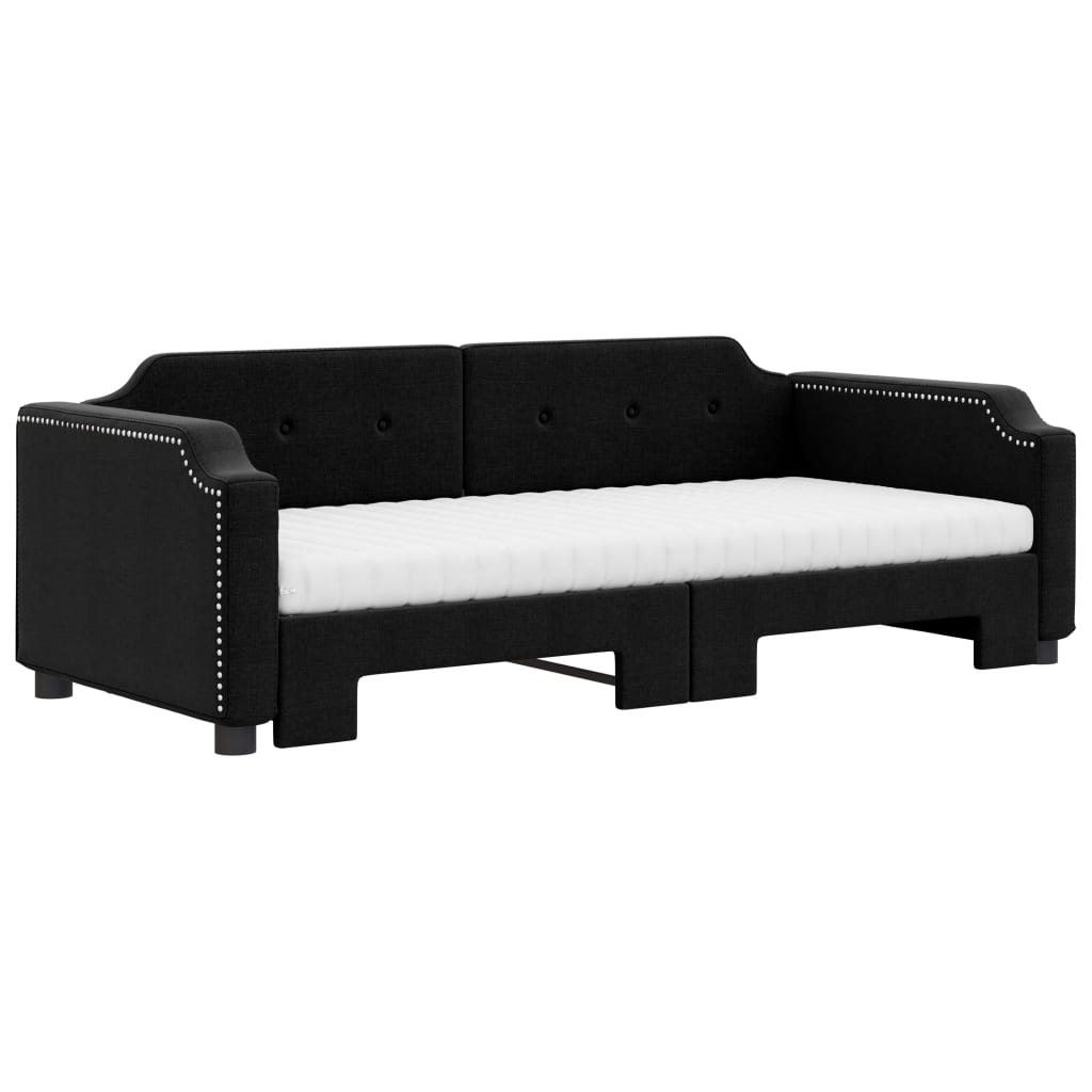 vidaXL Pat de zi cu extensie și saltele, negru, 90x190 cm, textil