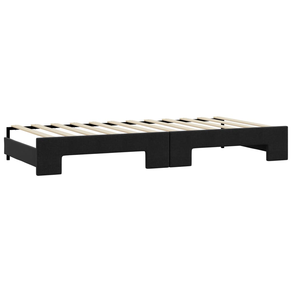 vidaXL Pat de zi cu extensie și saltele, negru, 90x190 cm, textil