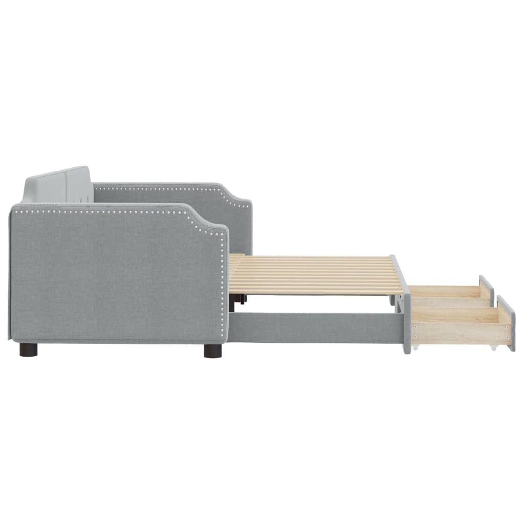 vidaXL Pat de zi cu extensie și sertare, gri deschis, 90x200 cm textil