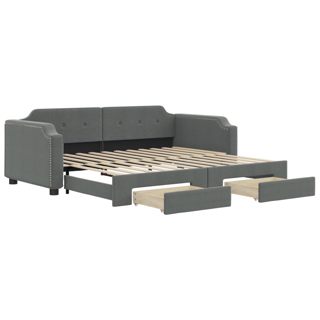 vidaXL Pat de zi cu extensie și sertare, gri închis, 90x200 cm textil
