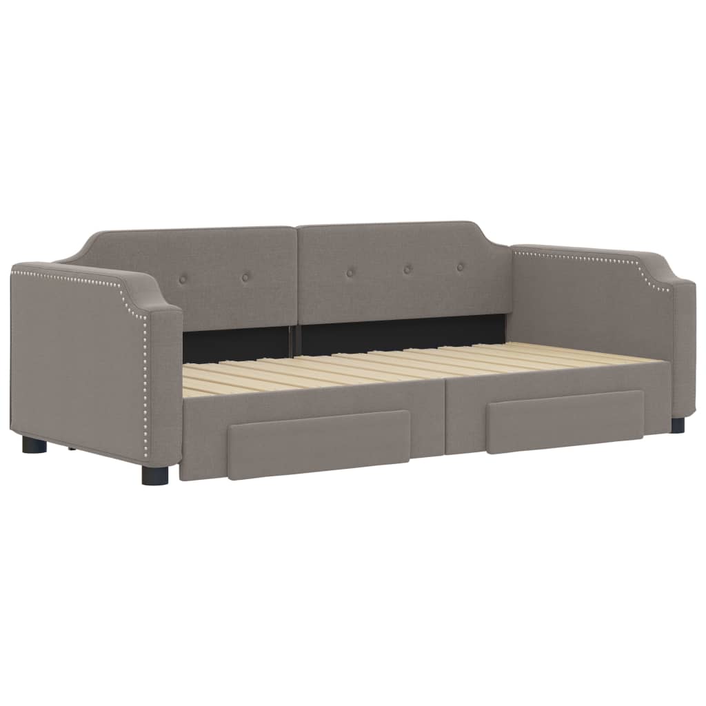 vidaXL Pat de zi cu extensie și sertare, gri taupe, 90x200 cm, textil