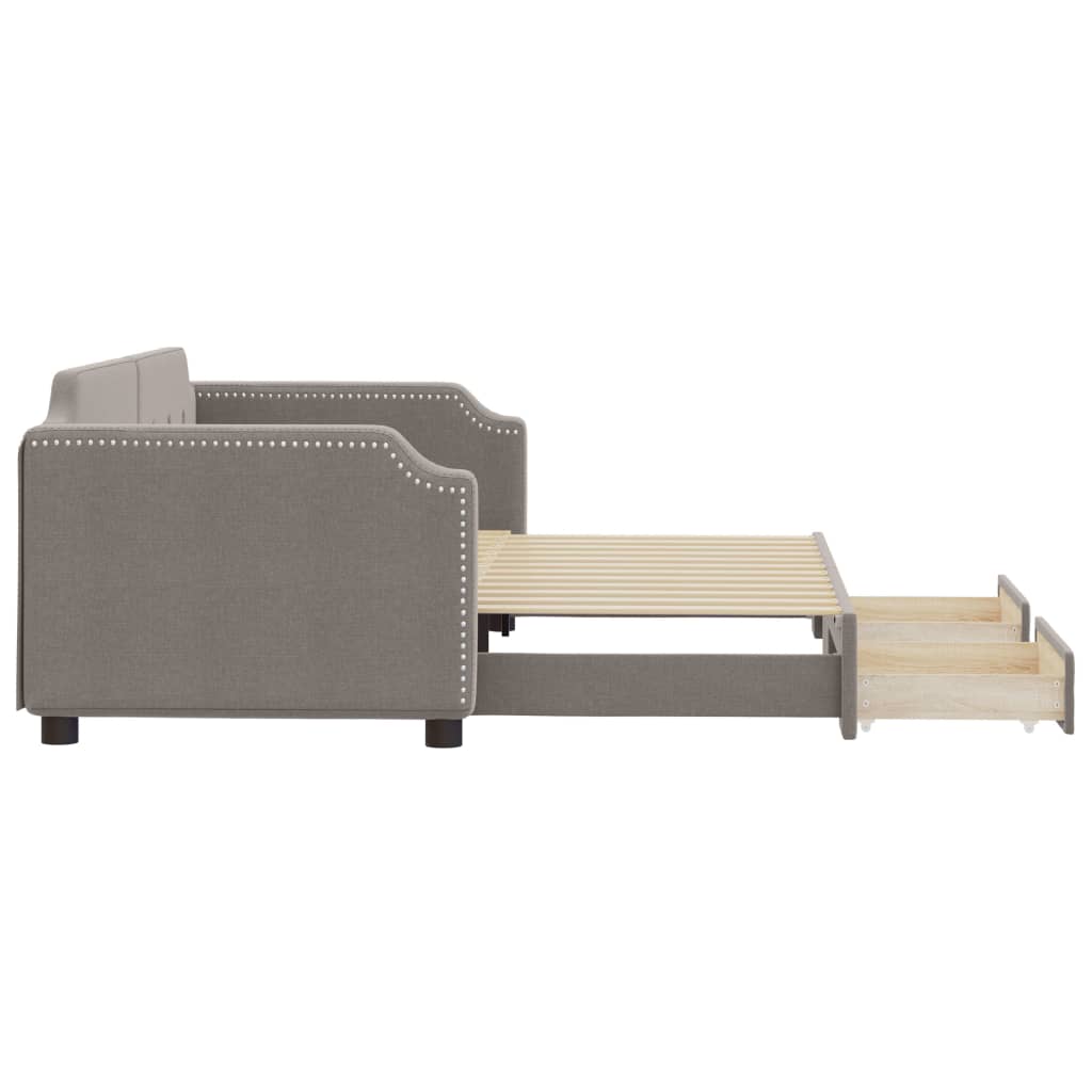 vidaXL Pat de zi cu extensie și sertare, gri taupe, 90x200 cm, textil