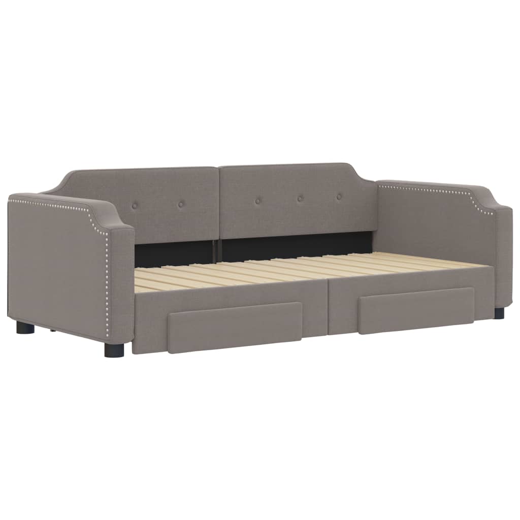 vidaXL Pat de zi cu extensie și sertare, gri taupe, 100x200 cm, textil vidaXL Pat de zi cu extensie și sertare, gri taupe, 100x200 cm, textil