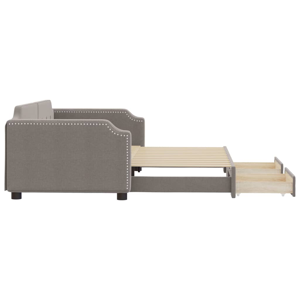 vidaXL Pat de zi cu extensie și sertare, gri taupe, 100x200 cm, textil vidaXL Pat de zi cu extensie și sertare, gri taupe, 100x200 cm, textil
