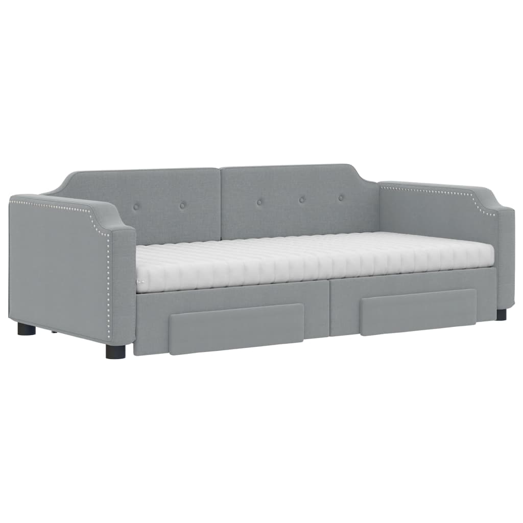 vidaXL Pat de zi cu extensie și sertare, gri deschis, 90x200 cm textil