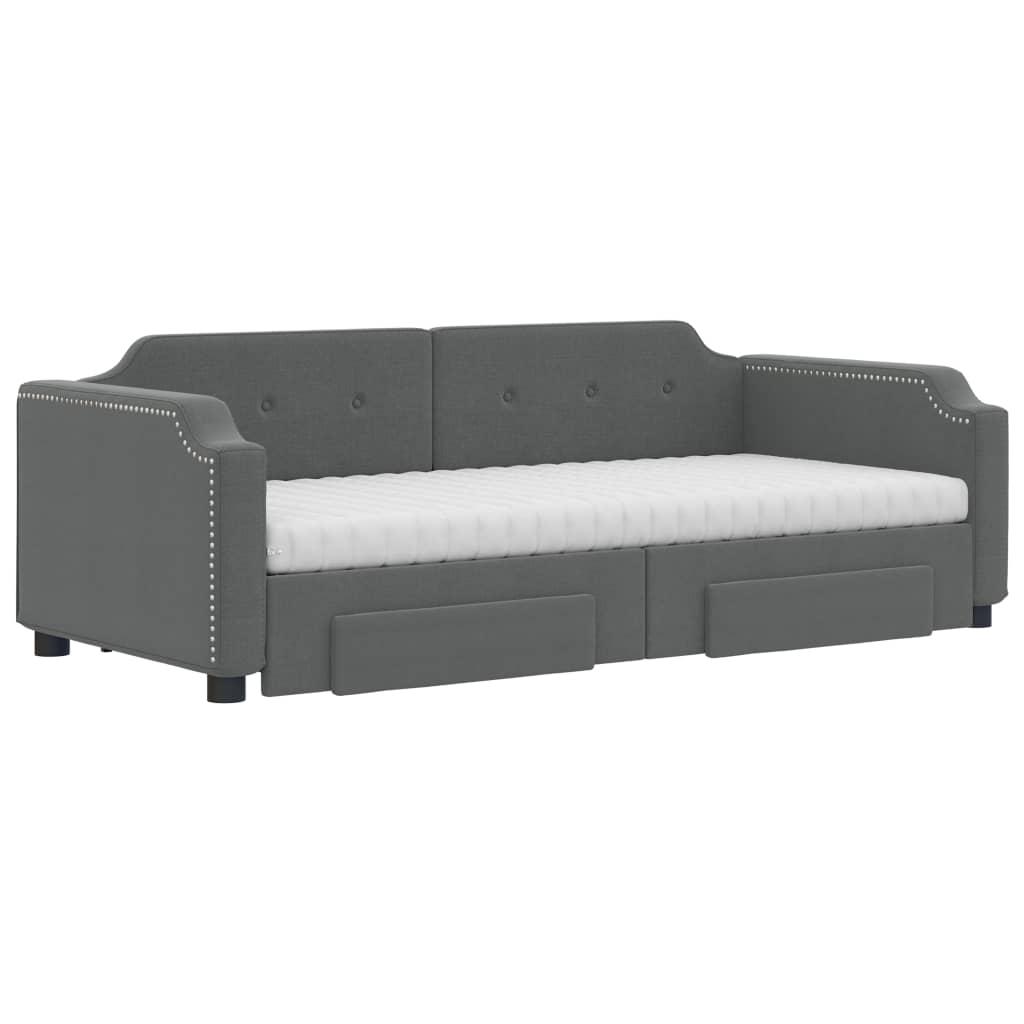vidaXL Pat de zi cu extensie și sertare, gri închis, 90x200 cm textil