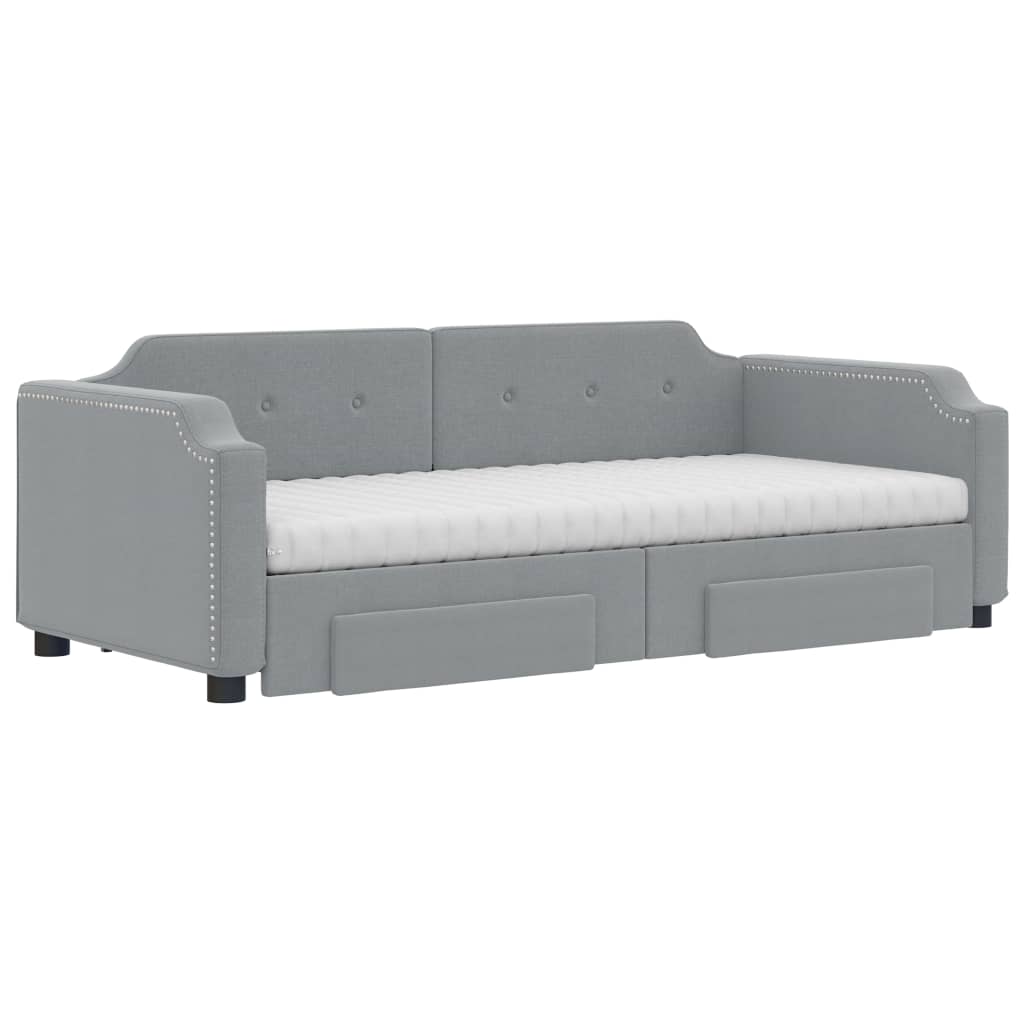 vidaXL Pat de zi cu extensie și sertare, gri deschis 100x200 cm textil
